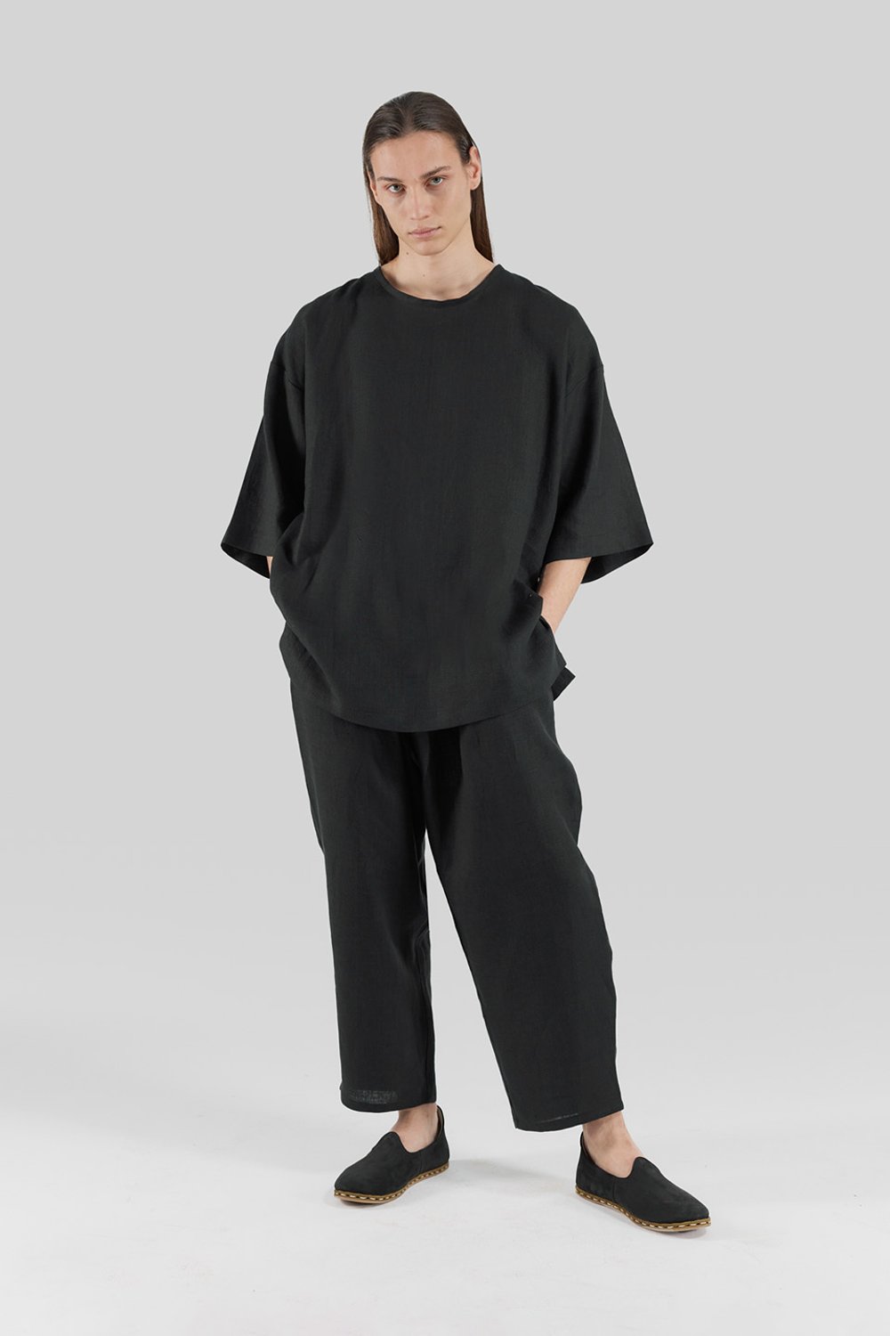 Sertaç Taşdelen-Siyah %100 Pamuk Yuvarlak Yaka Oversized Erkek T-shirt Model T 04-T-Shirts-1-fleurdirect.live