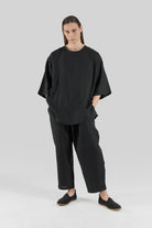 Sertaç Taşdelen-Siyah %100 Pamuk Yuvarlak Yaka Oversized Erkek T-shirt Model T 04-T-Shirts-1-fleurdirect.live