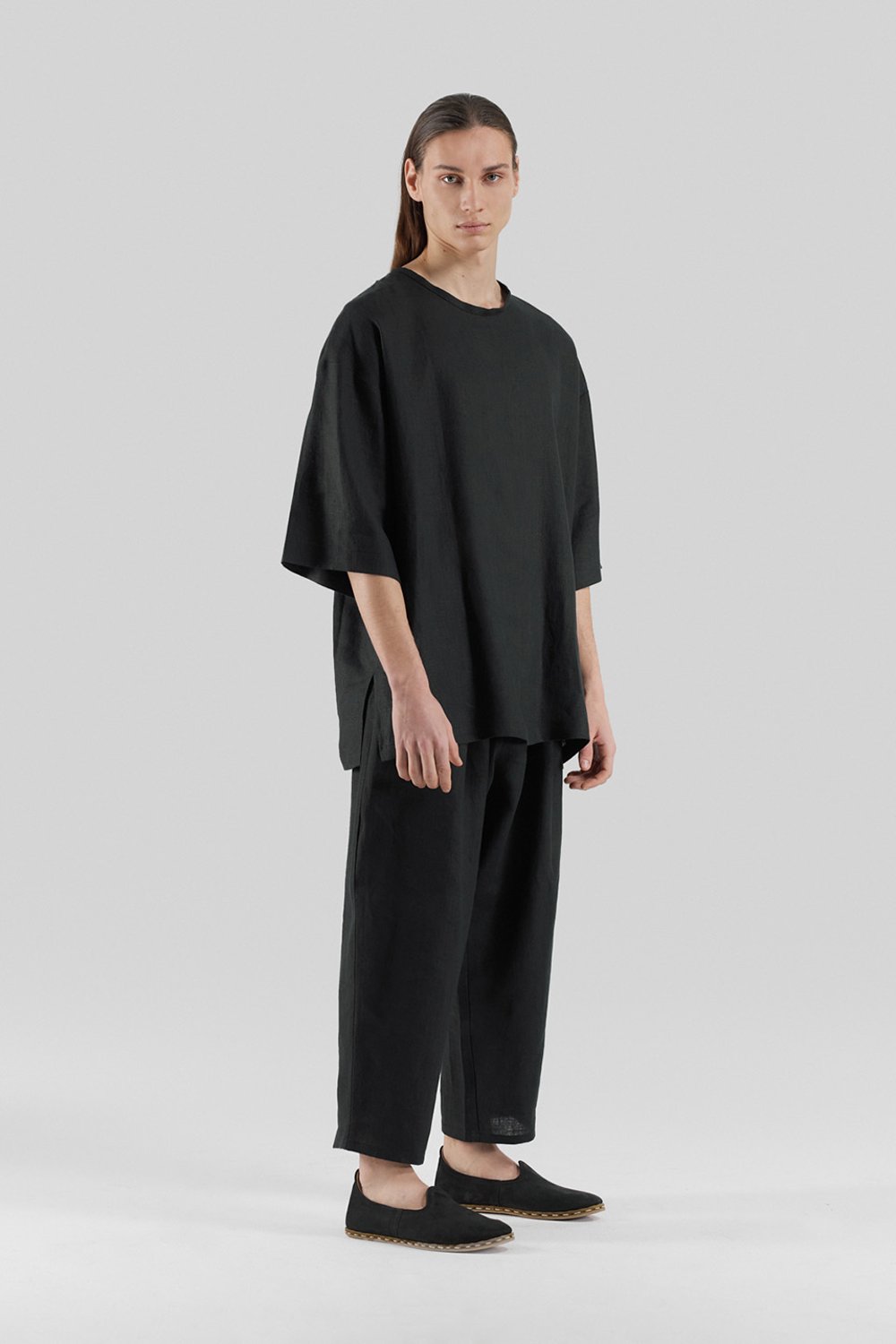 Sertaç Taşdelen-Siyah %100 Pamuk Yuvarlak Yaka Oversized Erkek T-shirt Model T 04-T-Shirts-2-fleurdirect.live