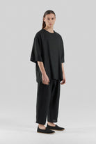 Sertaç Taşdelen-Siyah %100 Pamuk Yuvarlak Yaka Oversized Erkek T-shirt Model T 04-T-Shirts-2-fleurdirect.live