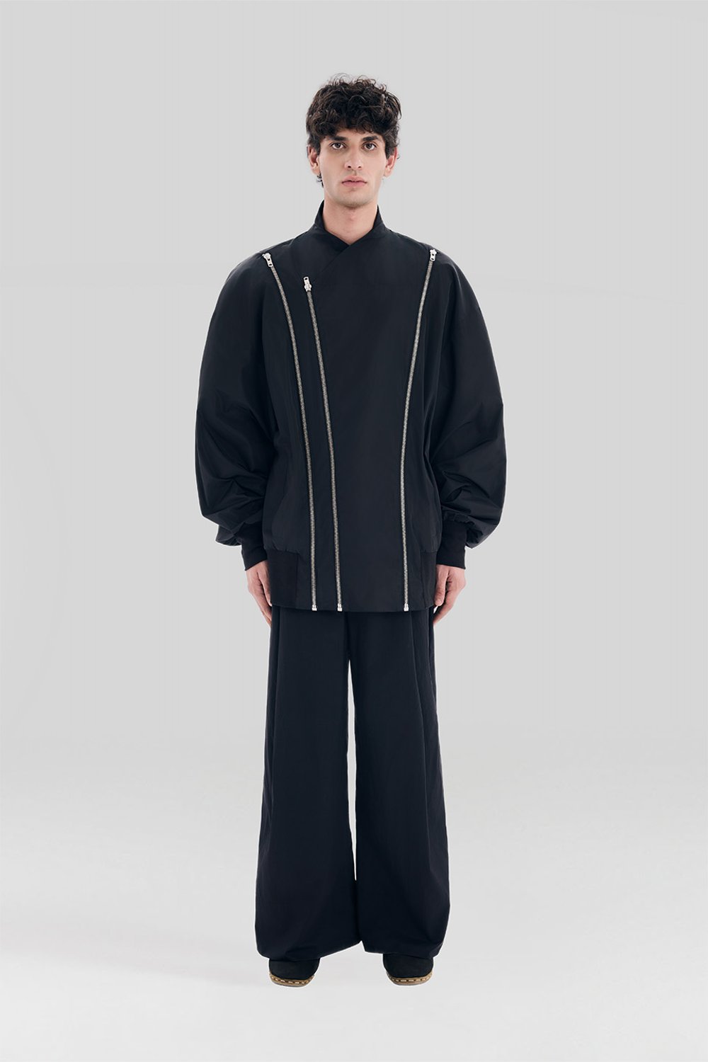 Sertaç Taşdelen-Siyah %100 Polyester Fermuarlı Oversized Erkek Bomber Ceket Mont J 03-Ceket-1-fleurdirect.live