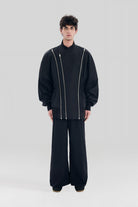 Sertaç Taşdelen-Siyah %100 Polyester Fermuarlı Oversized Erkek Bomber Ceket Mont J 03-Ceket-1-fleurdirect.live