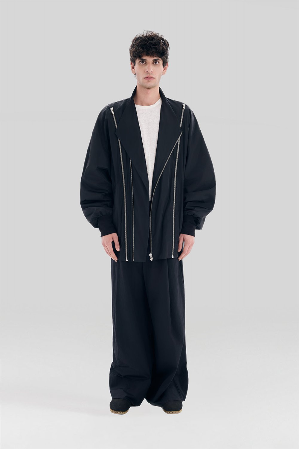 Sertaç Taşdelen-Siyah %100 Polyester Fermuarlı Oversized Erkek Bomber Ceket Mont J 03-Ceket-3-fleurdirect.live