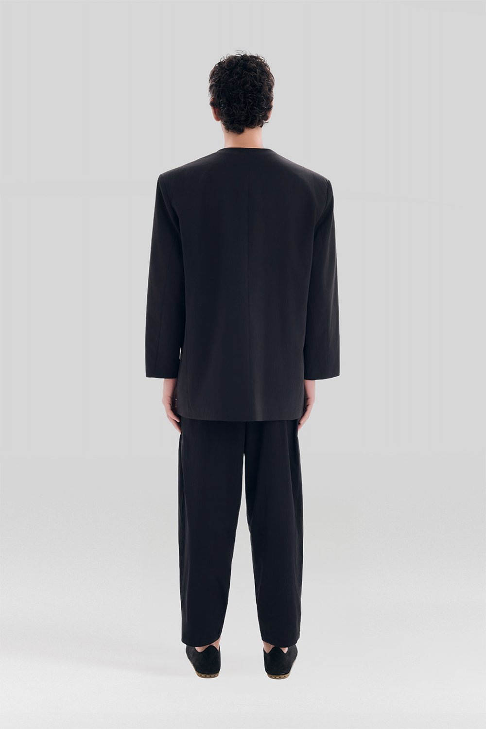 Sertaç Taşdelen-Siyah %40 Pes %60 Naylon Yakasız Kruvaze Oversized Erkek Ceket Model J 02-Ceket-5-fleurdirect.live