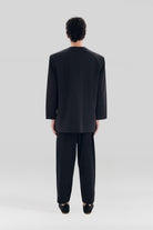 Sertaç Taşdelen-Siyah %40 Pes %60 Naylon Yakasız Kruvaze Oversized Erkek Ceket Model J 02-Ceket-5-fleurdirect.live