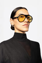 Sertaç Taşdelen-Yellow Camlı Siyah Çerçeveli Asetat Cr-39 Uv 400 Unisex Güneş Gözlüğü Model G 02-Güneş Gözlüğü-1-fleurdirect.live