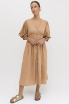 Sfida İstanbul-%100 Pamuk Armürlü Beli Lastikli Elbise - Cotton Dobby Fabric Citrine Dress - Ar003n-Elbise-1-fleurdirect.live