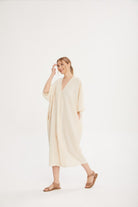 Sfida İstanbul-Doğal Kumaş Arka Baskılı Uzun Kaftan- Back Printed Lpng Caftan - Sf11-Elbise-1-fleurdirect.live