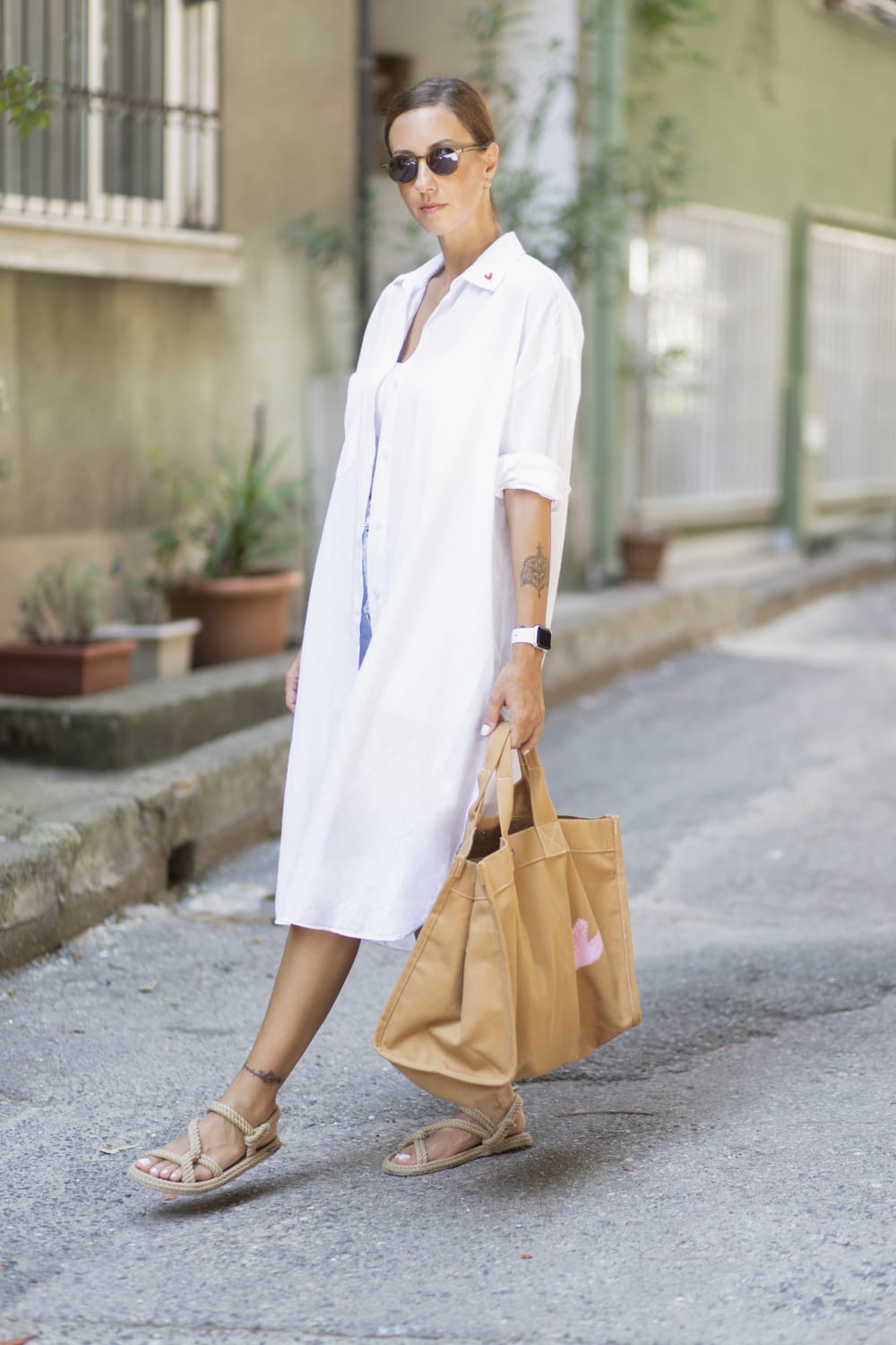 Sfida İstanbul-Flamlı Keten Dokulu Pamuk Gömlek Elbise- Linen Look Shirt Dress - Ar001b-Elbise-4-fleurdirect.live