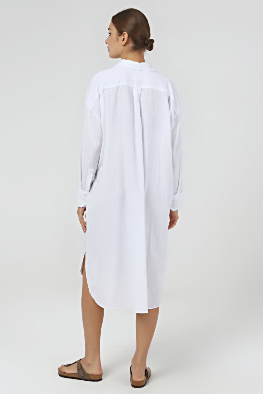 Sfida İstanbul-Flamlı Keten Dokulu Pamuk Gömlek Elbise- Linen Look Shirt Dress - Ar001b-Elbise-5-fleurdirect.live