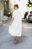 Sfida İstanbul-Flamlı Keten Dokulu Pamuk Gömlek Elbise- Linen Look Shirt Dress - Ar001b-Elbise-6-fleurdirect.live