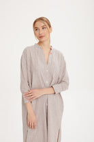 Sfida İstanbul-Keten Dokulu Pamuk Çizgişi Gömlek Elbise- Shirt Dress - Sf14-Elbise-1-fleurdirect.live