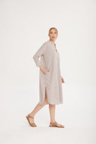 Sfida İstanbul-Keten Dokulu Pamuk Çizgişi Gömlek Elbise- Shirt Dress - Sf14-Elbise-3-fleurdirect.live