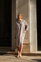 Sfida İstanbul-Keten Dokulu Pamuk Çizgişi Gömlek Elbise- Shirt Dress - Sf14-Elbise-4-fleurdirect.live