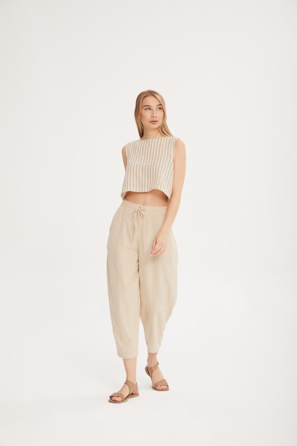 Sfida İstanbul-Organic Pamuk Çizgili Crop Üst- Organic Stripe Crop Top - Sf12-Crop Top-1-fleurdirect.live