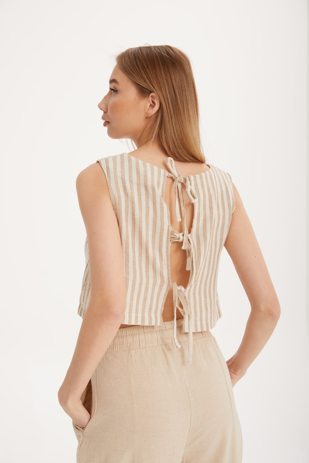 Sfida İstanbul-Organic Pamuk Çizgili Crop Üst- Organic Stripe Crop Top - Sf12-Crop Top-2-fleurdirect.live