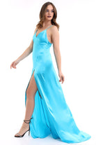 Silk Parade-Saf İpek Saten Mavi Gece Elbisesi-Elbise-4-fleurdirect.live