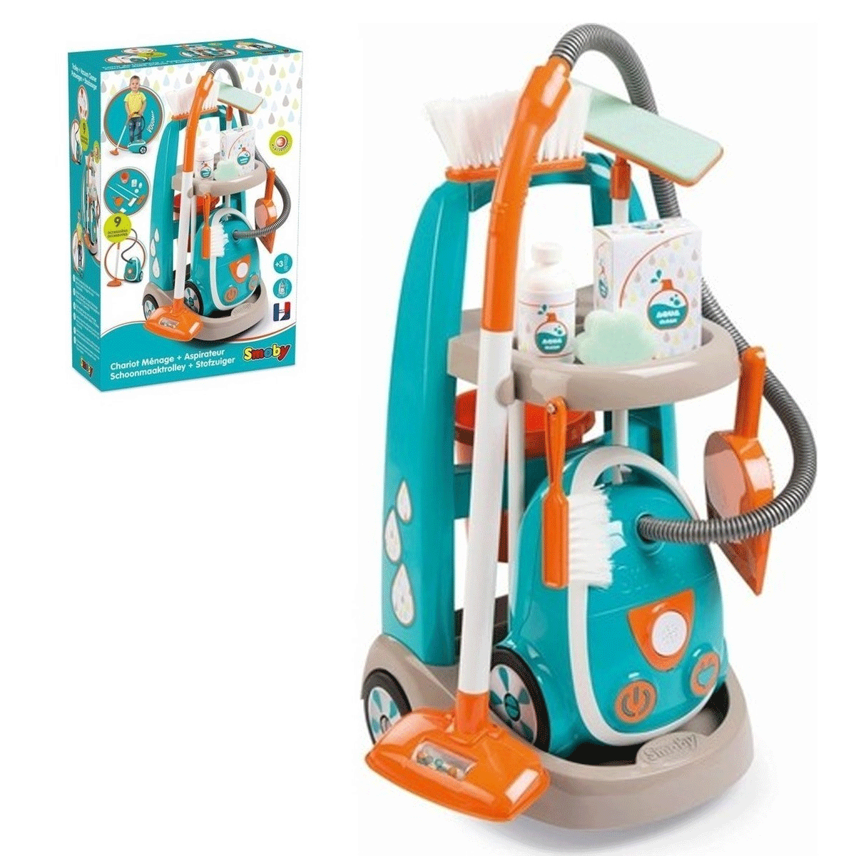 Smoby-7600330316 Smoby Temizlik Arabası Ve Elektrikli Süpürgesi Oyun Seti-Meslek Setleri-1-fleurdirect.live