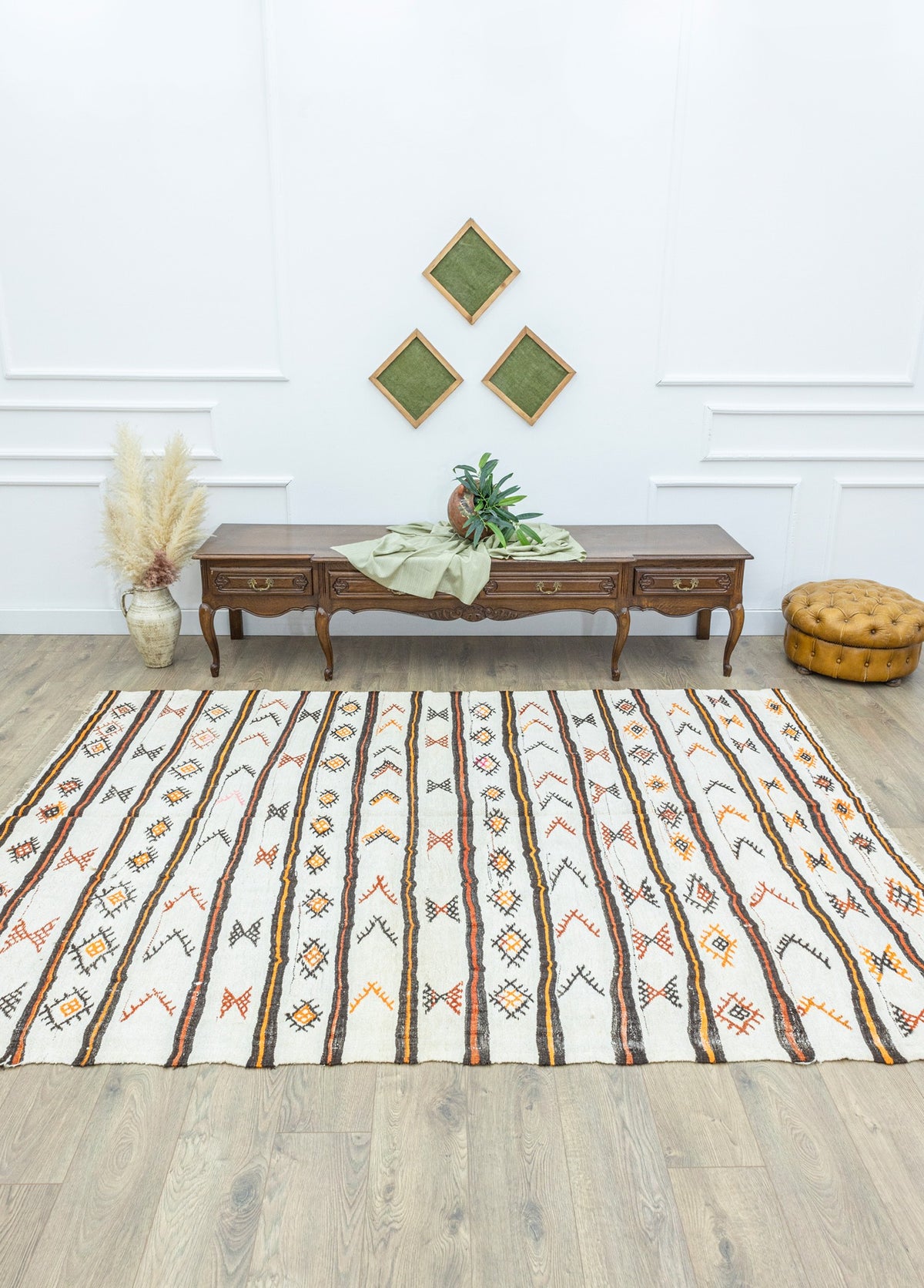 Soho Antiq-Mogan İlkel Motifli El Dokuma Kendir Kilim 201x279 Cm-Halı-2-fleurdirect.live