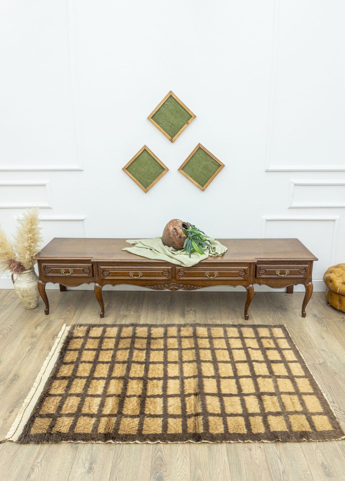 Soho Antiq-Okker Geometrik Desenli Tiftik Halı 144 x 177 Cm-Halı-2-fleurdirect.live