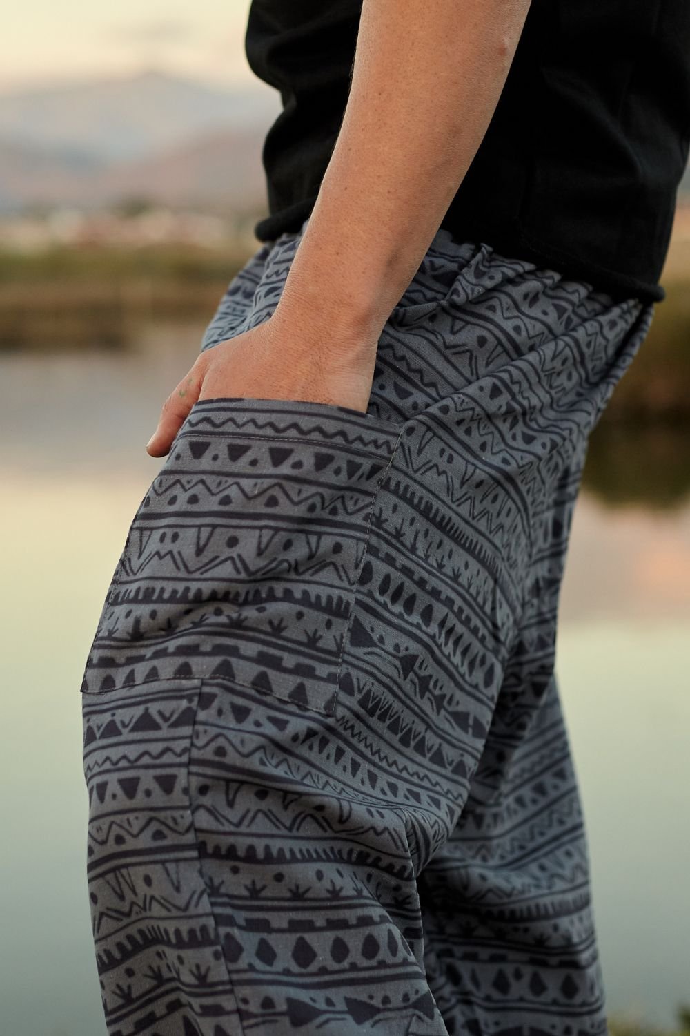 Soluna-Triangle Patterned Pants-Keten Pantolon-1-fleurdirect.live