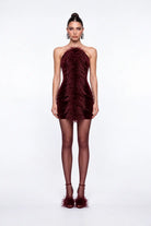 Tüy Detayli Bordo KadiFe MiNi Bodycon ElbiSe