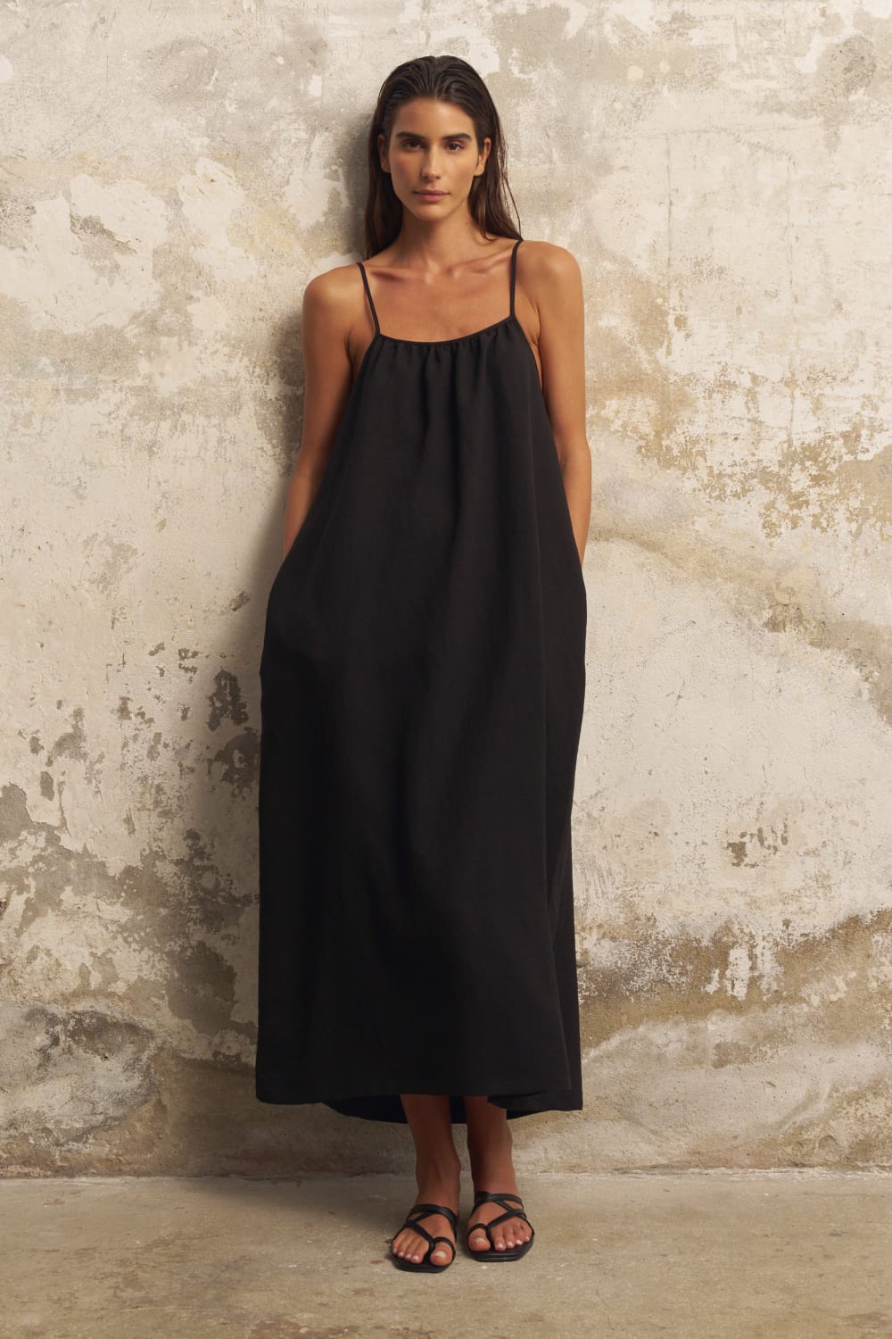 The Handloom-Bliss Flow Maxi Dress Black-Elbise-1-fleurdirect.live