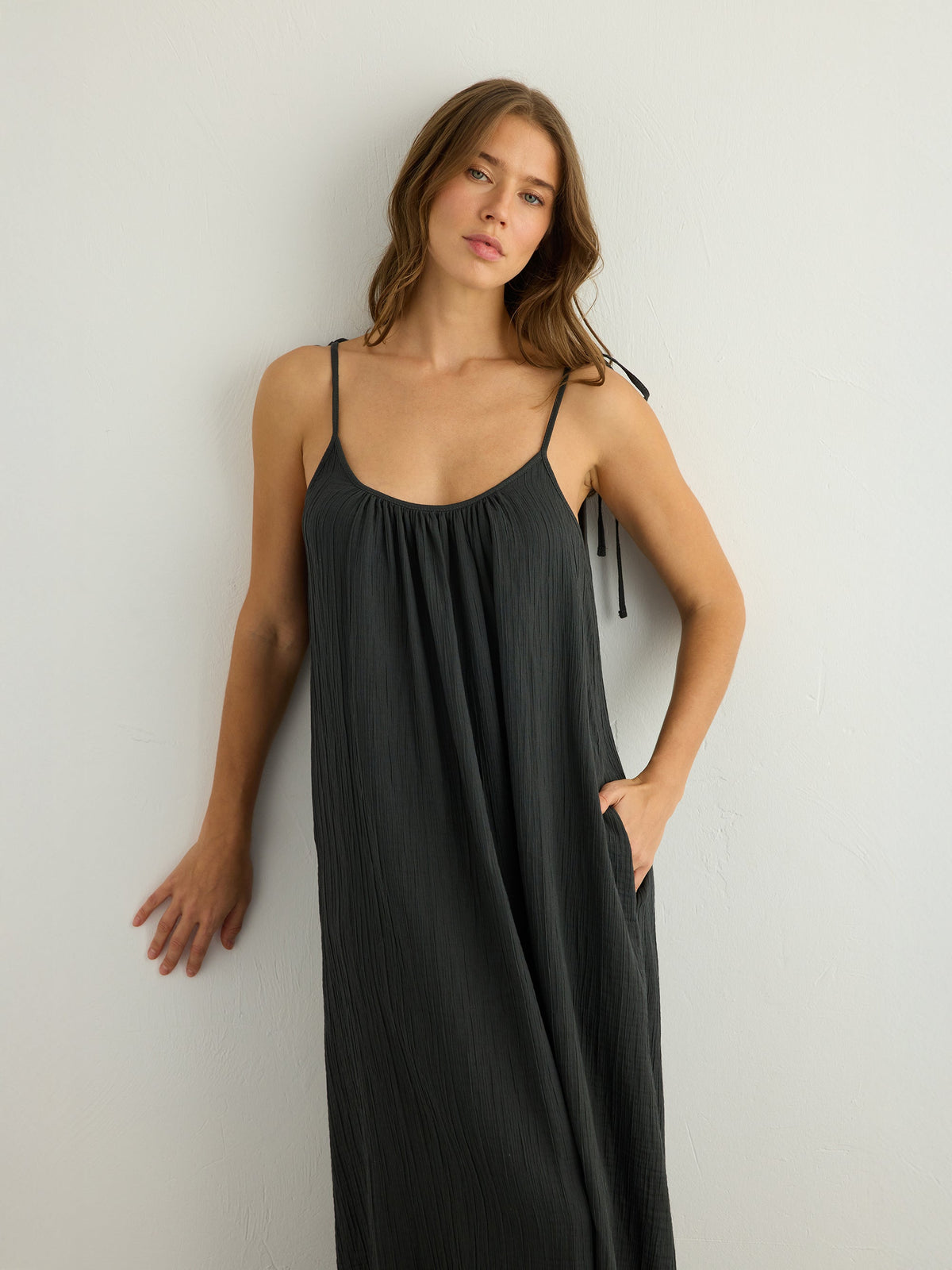 Kaya Tie Strap Maxi Dress - Charcoal