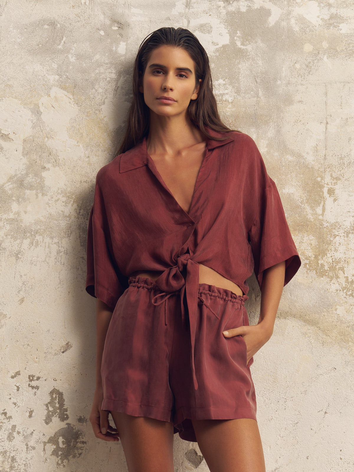Lucid Flow Tie Shorts - Burgundy