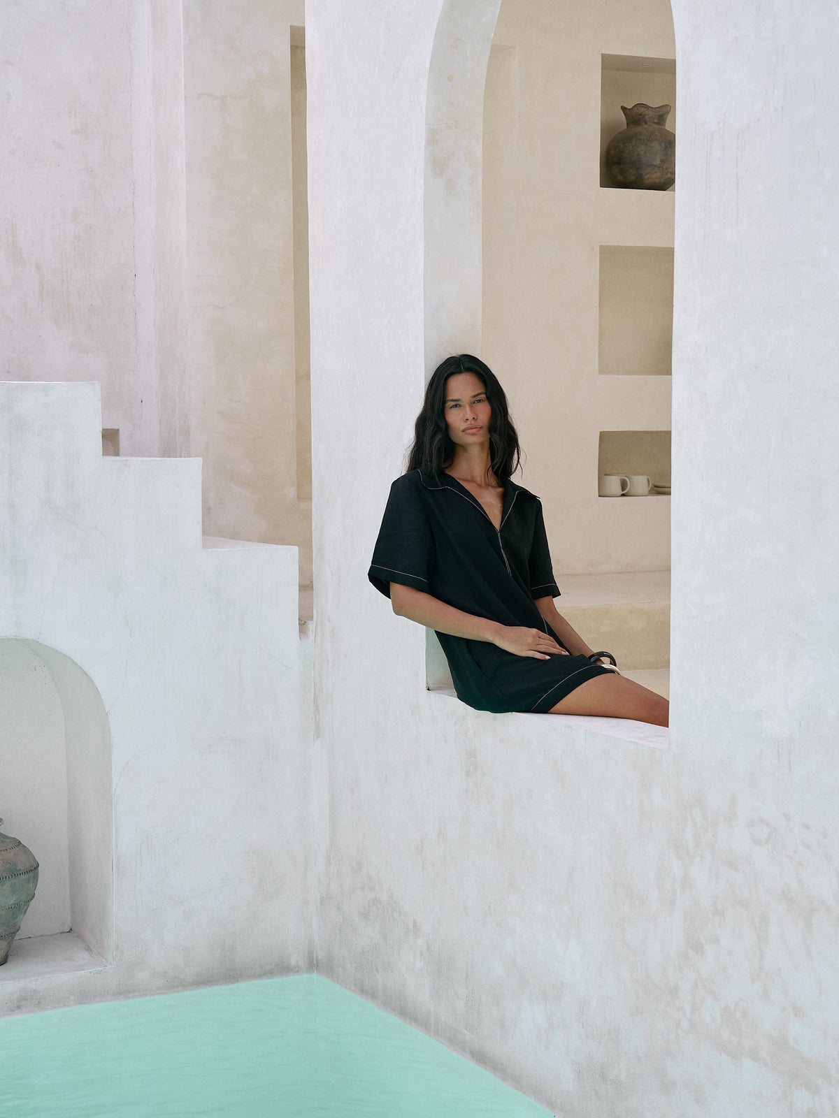 The Handloom-Mae Popover Mini Dress Black-Elbise-2-fleurdirect.live