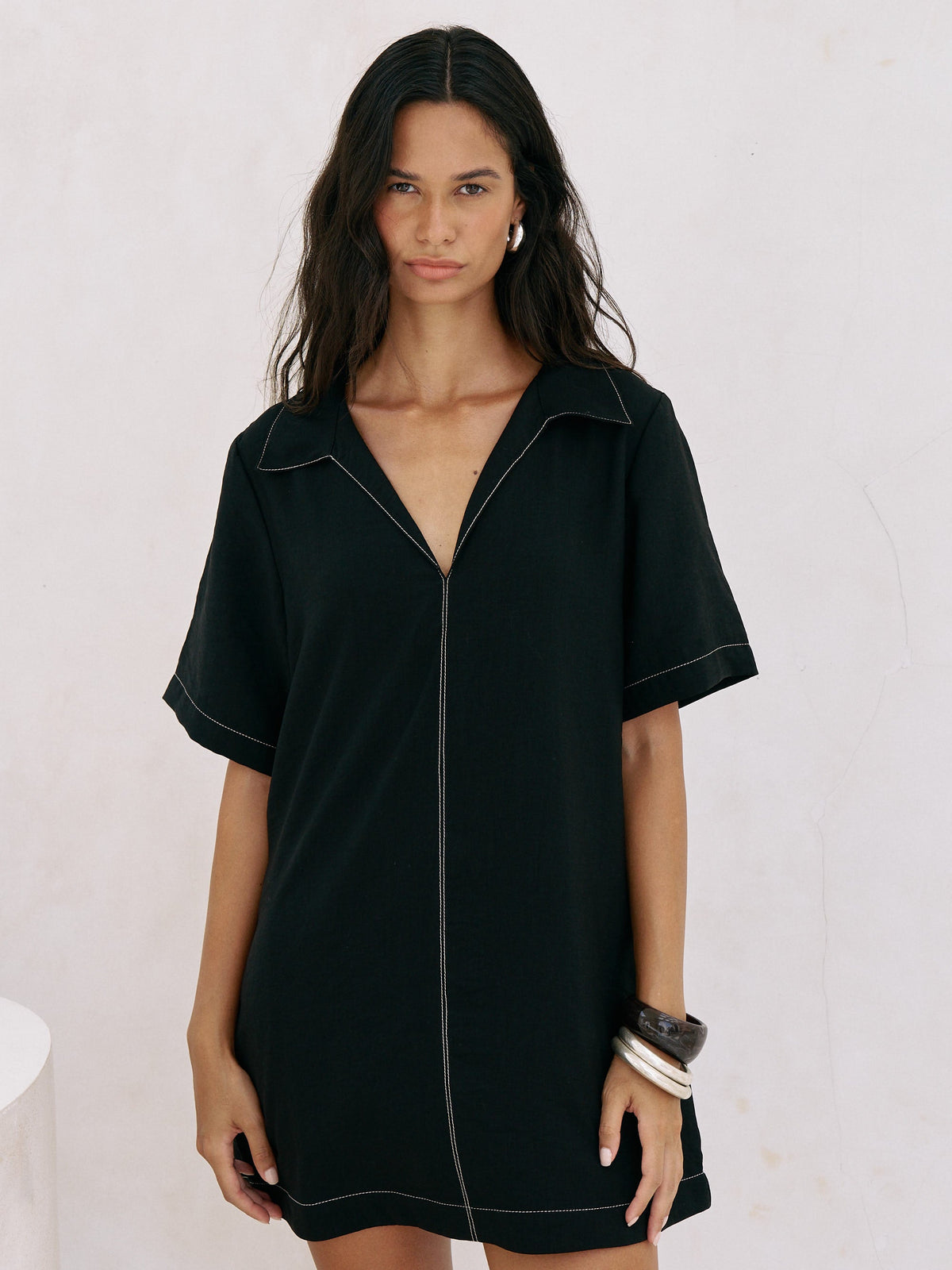 The Handloom-Mae Popover Mini Dress Black-Elbise-3-fleurdirect.live