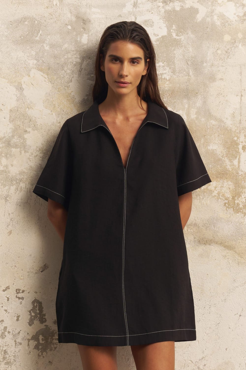 The Handloom-Mae Popover Mini Dress Black-Elbise-3-fleurdirect.live