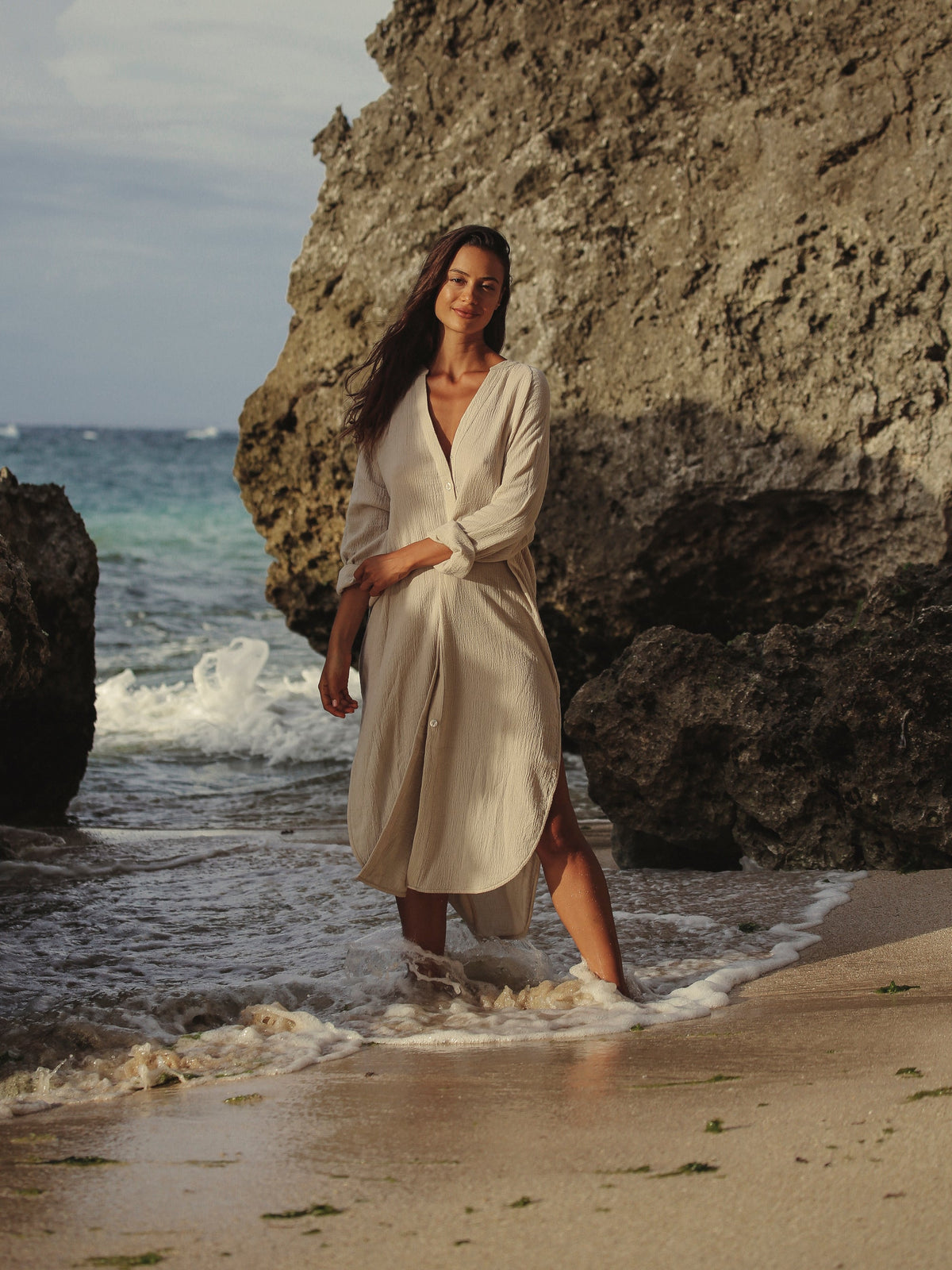 The Handloom-Terra Shirt Dress Oatmeal-Elbise-7-fleurdirect.live