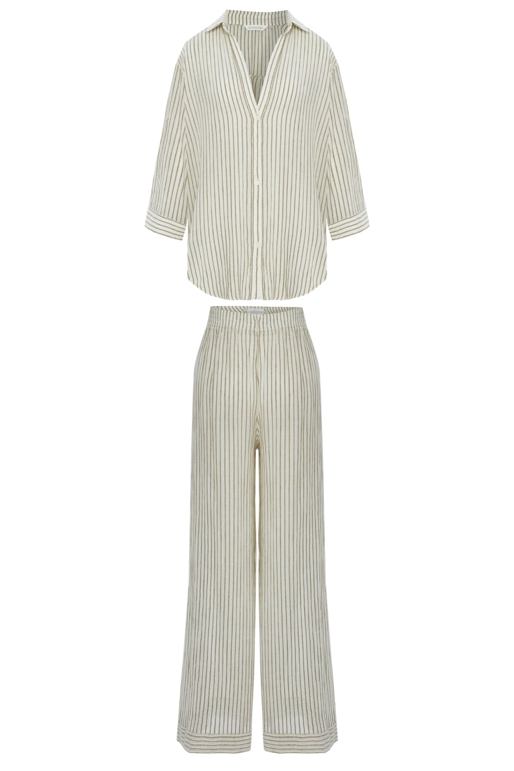 The Handloom-Voyage Set Khaki Green Stripes-Alt - Üst Takım-5-fleurdirect.live