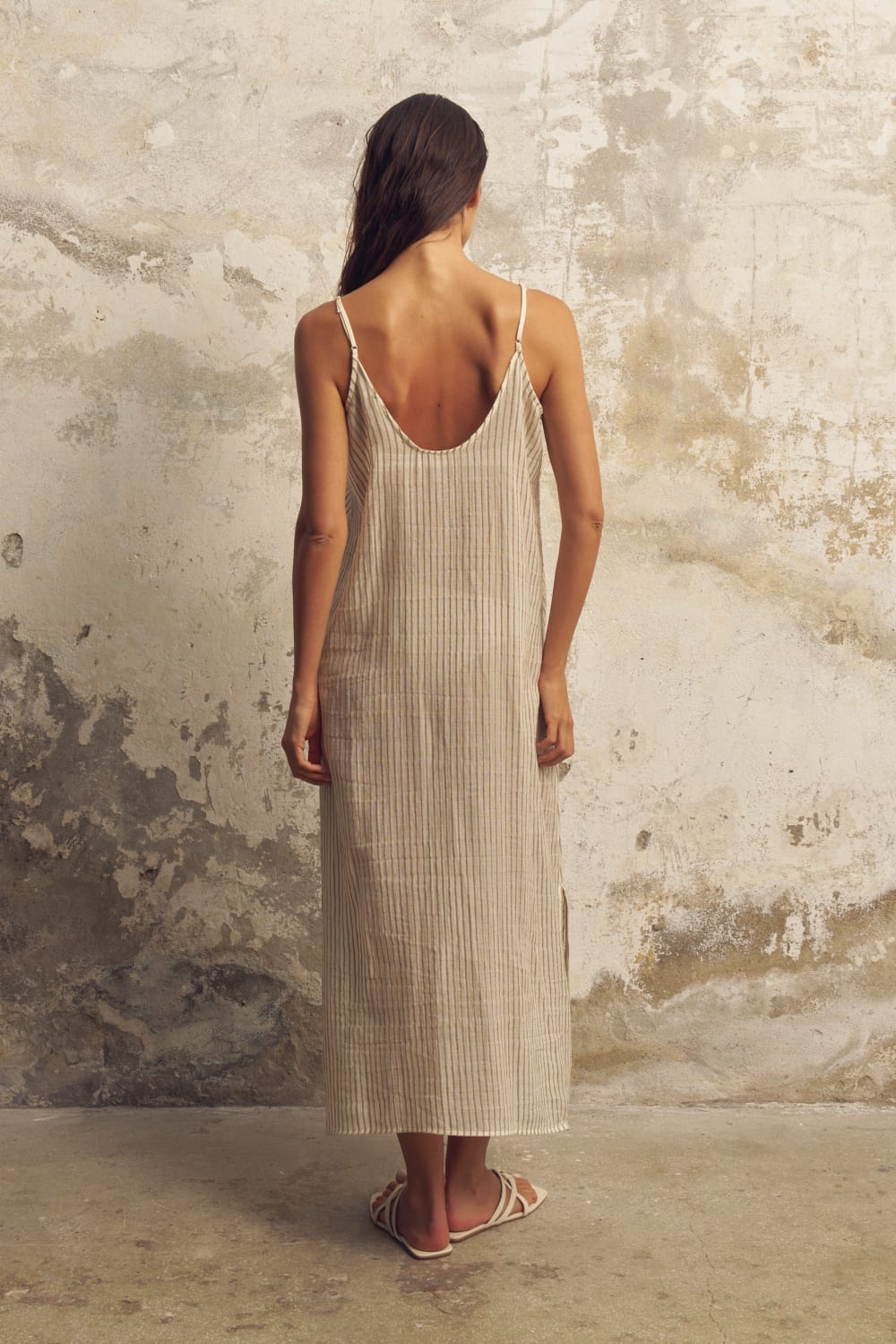 The Handloom-Yaz Dress Khaki Green Stripes-Elbise-4-fleurdirect.live