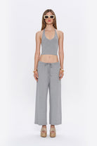 Tiny-Halter Yaka Gri Yumuşak Bluz-Top-1-fleurdirect.live