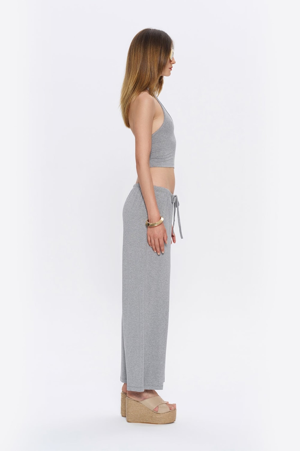 Tiny-Halter Yaka Gri Yumuşak Bluz-Top-4-fleurdirect.live
