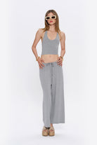 Tiny-Halter Yaka Gri Yumuşak Bluz-Top-5-fleurdirect.live