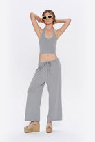 Tiny-Halter Yaka Gri Yumuşak Bluz-Top-6-fleurdirect.live
