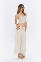 Tiny-Halter Yaka Krem Yumuşak Bluz-Top-10-fleurdirect.live