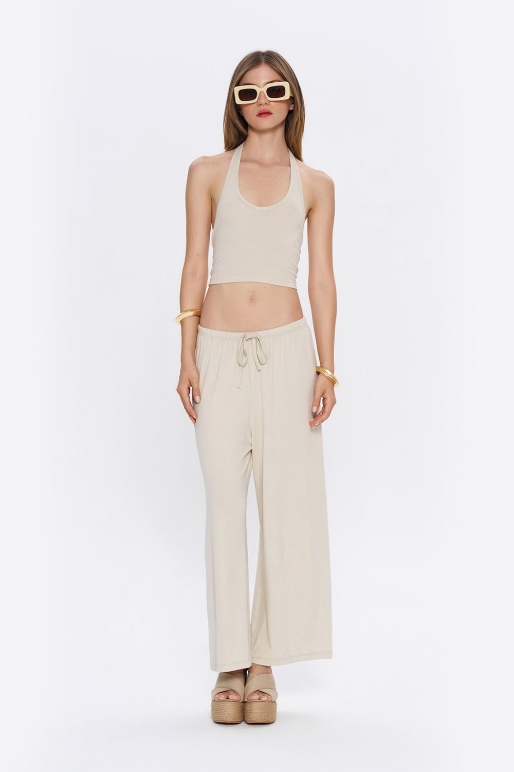 Tiny-Halter Yaka Krem Yumuşak Bluz-Top-12-fleurdirect.live