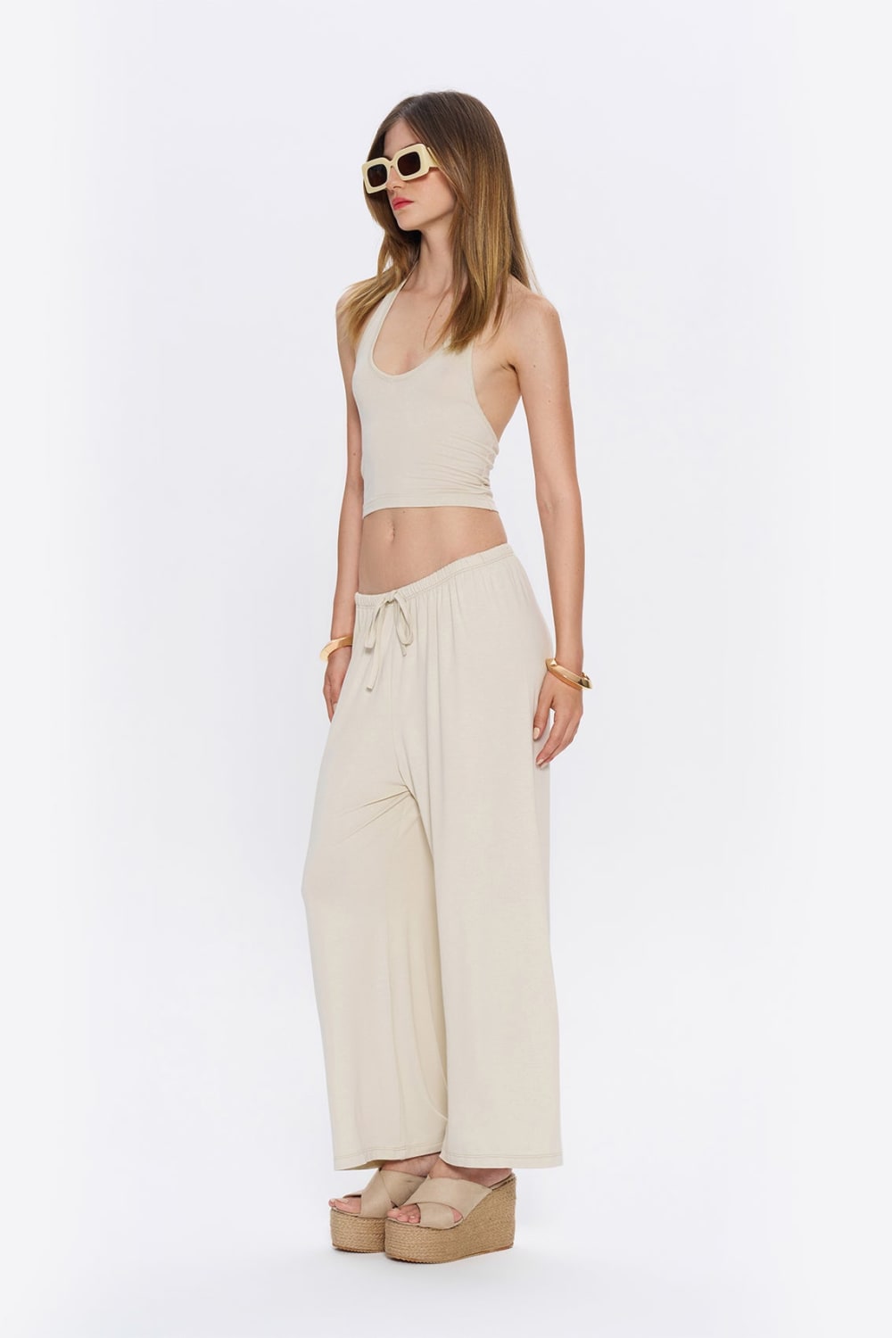 Tiny-Halter Yaka Krem Yumuşak Bluz-Top-5-fleurdirect.live