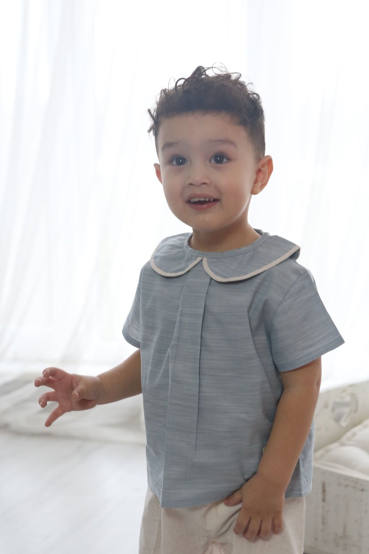 Totzee-Keten Bebe Yaka Pileli Üst Nil Mavisi-T-Shirts-2-fleurdirect.live