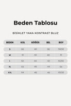 Kontrast Renkli Bisiklet Yaka Uzun Kollu Kadın Bluz, Toz Pembe-Antrasit - 4