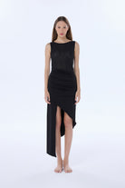 Valnue Lingerie-Ally Siyah Asimetrik Dantel Elbise-Gecelik-3-fleurdirect.live