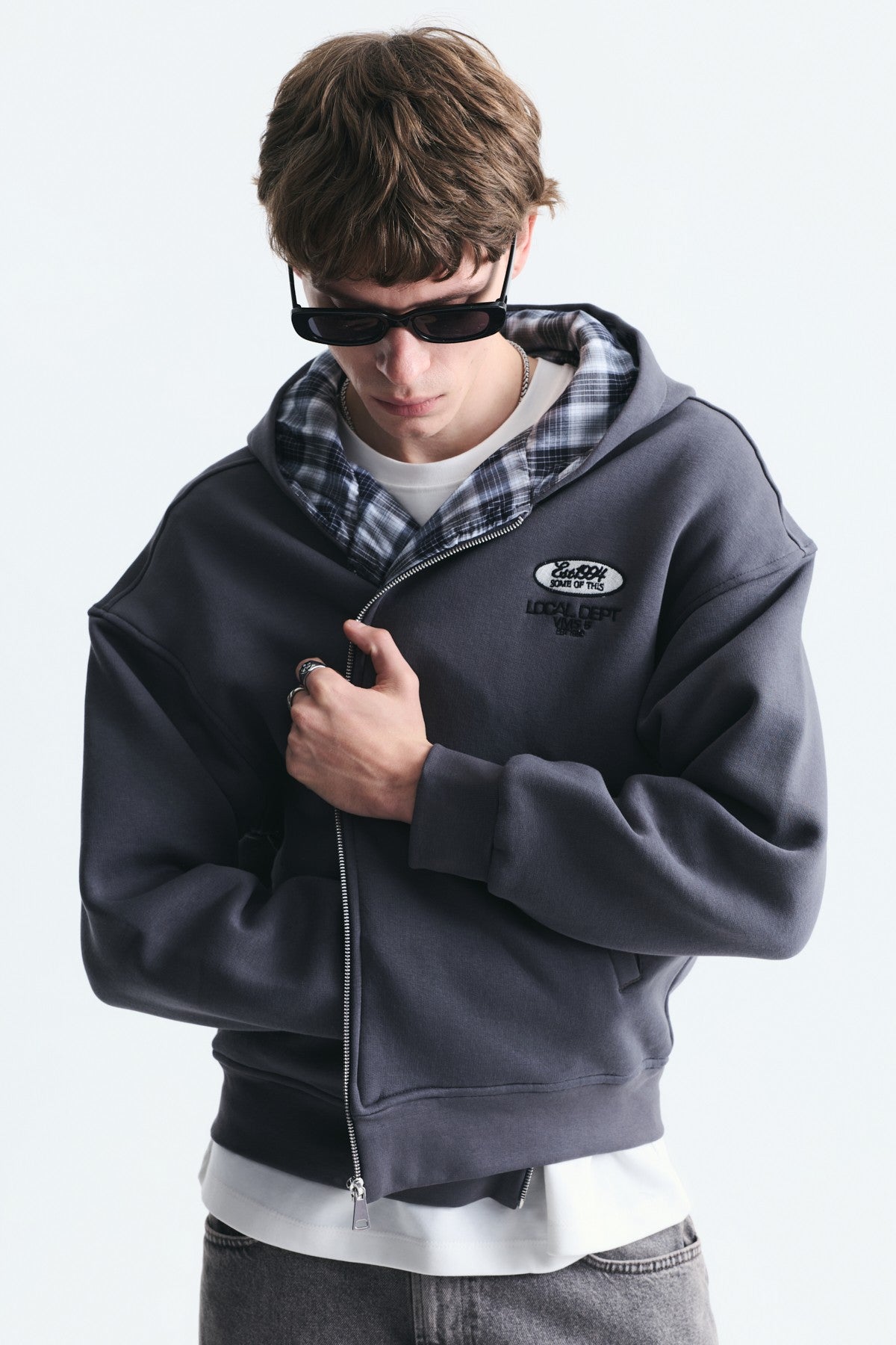 Boxy Fit Fermuarlı Kapüşonlu Sweatshirt