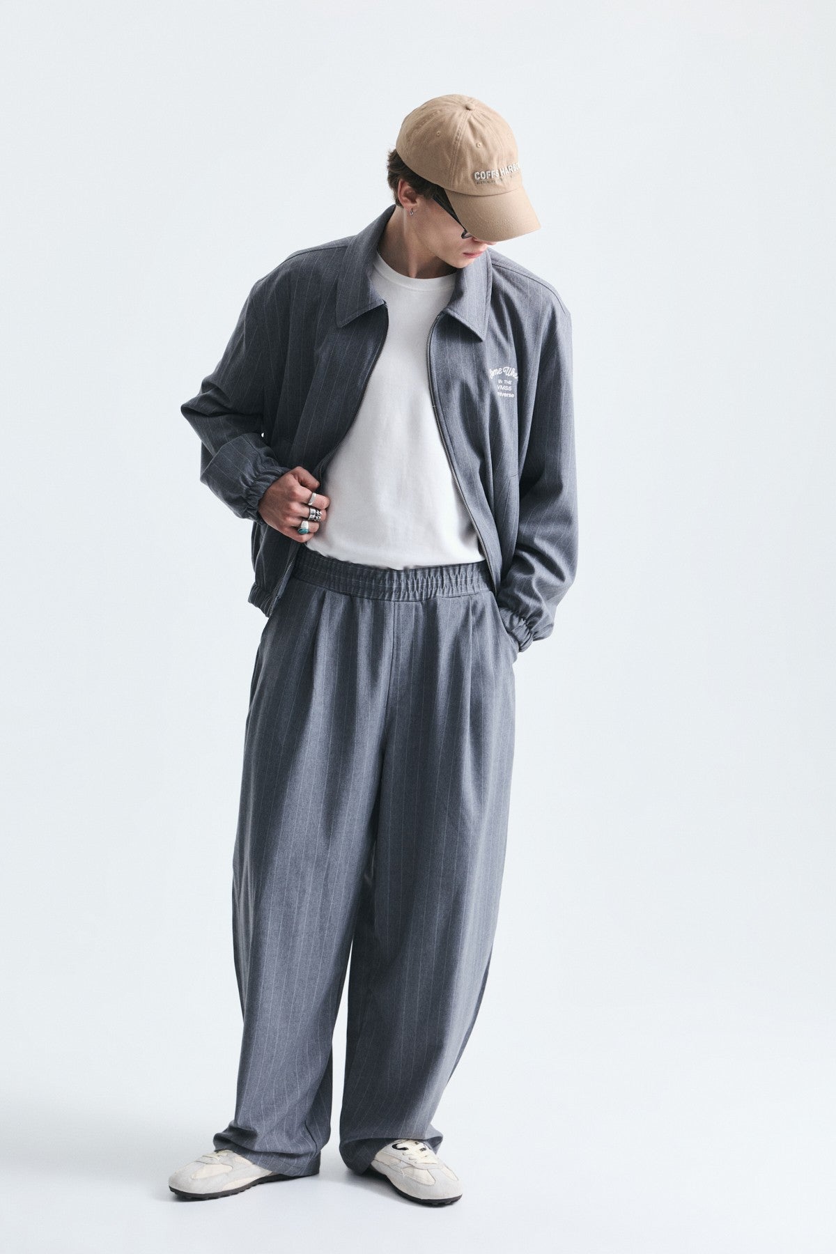 Oversize Çizgili Ceket Takım