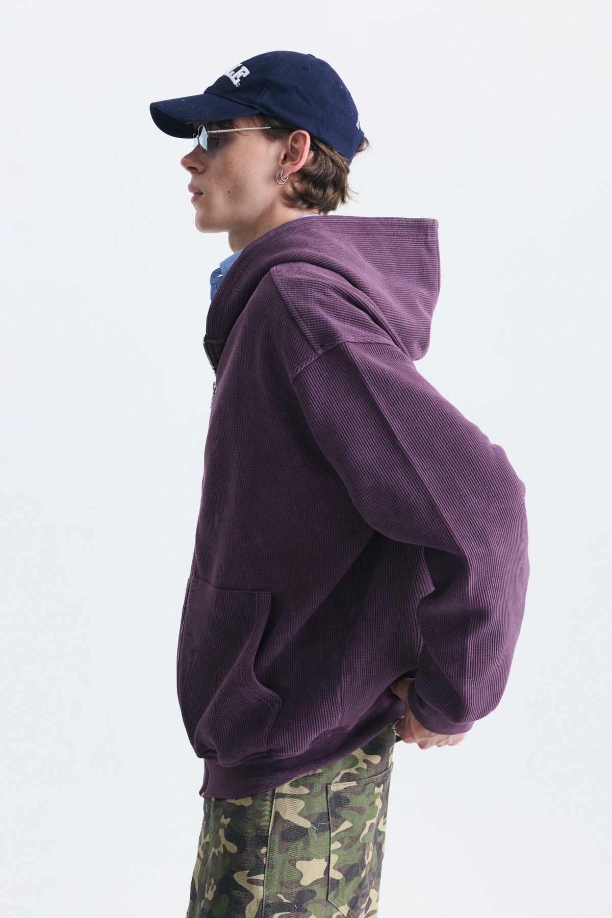 Dokulu Fermuarlı Kapüşonlu Sweatshirt