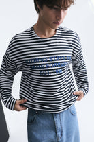 Oversize Çizgili Sweatshirt