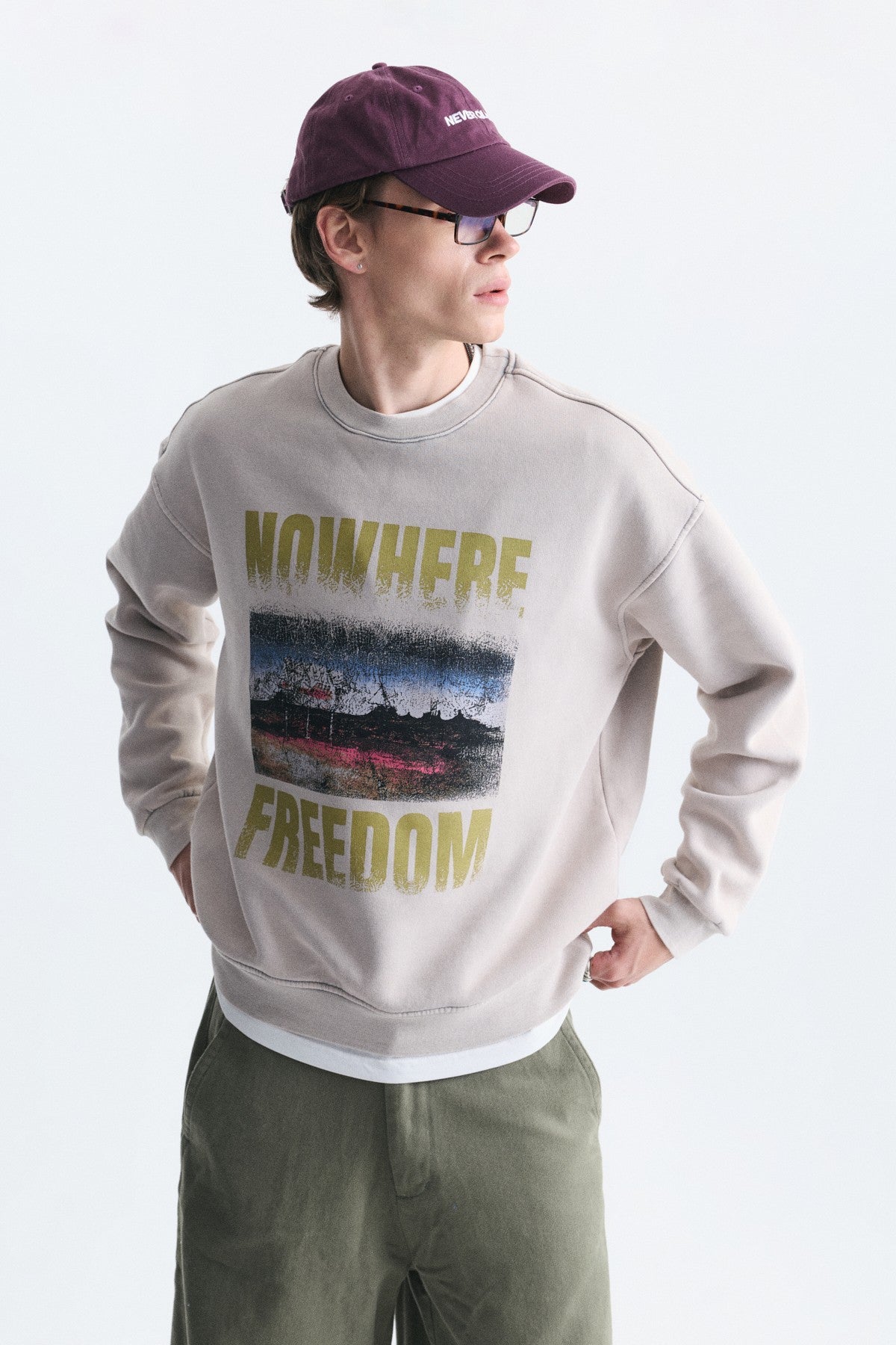 Oversize Yıkamalı Bisiklet Yaka Sweatshirt
